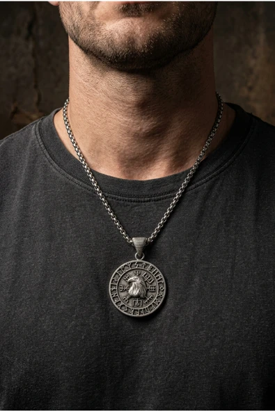Begondio Kartal Vegvisir Pusula El İşçiliği Paslanmaz Çelik Zincir Erkek Kolye ürün görseli 1