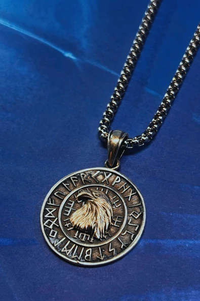 Begondio Kartal Figürlü Viking Pusulası El İşçiliği 925 Ayar Gümüş Erkek Kolye ürün görseli 1