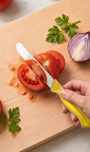 Sarı, 3’lü Paslanmaz Çelik Sebze Bıçağı Seti – Tırtıklı Keskin Ağız ürün görseli 1