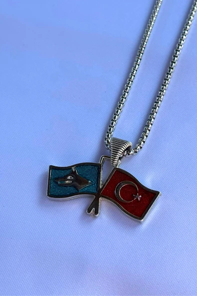 Begondio Göktürk ve Türk Bayraklı El İşçiliği Paslanmaz Çelik Zincir Erkek Kolye ürün görseli 1