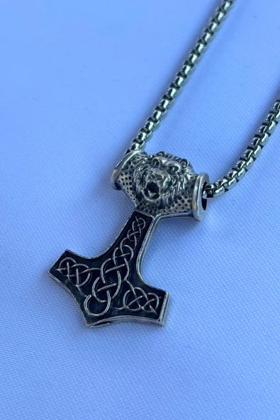 Begondio Aslan Başlı Thor'un Çekici El İşçiliği Paslanmaz Çelik Zincir Erkek Kolye ürün görseli 1