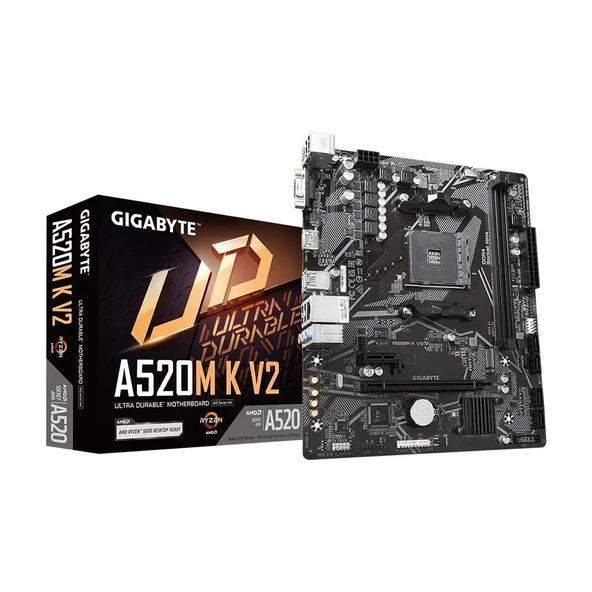 GIGABYTE A520M K V2 1.0 DDR4 AMD A520 Soket AM4 DDR4 5100(OC)MHz mATX Anakart ürün görseli 1