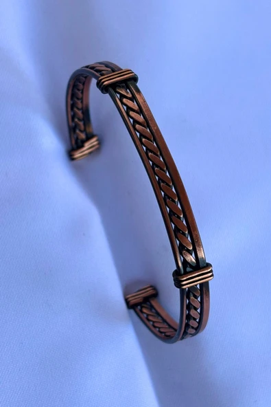 Begondio Geometrik Desenli El İşçiliği ile Üretilmiş Unisex Bakır Bileklik ürün görseli 1