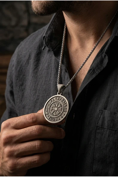 Begondio Viking El İşçiliği Paslanmaz Çelik Zincir Erkek Kolye ürün görseli 1
