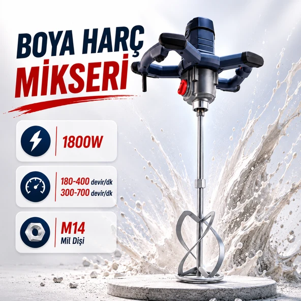 Boya Harç Mikseri 1800W Elektrikli Karıştırıcı M14 Çift Devirli Alçı Çimento Beton Karıştırma Mikser ürün görseli 1