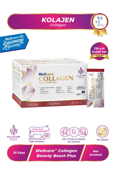 Wellcare Collagen Beauty Boost Plus Nar Aromalı Tip I & III 10.000 mg - 30 Saşe ürün görseli 1