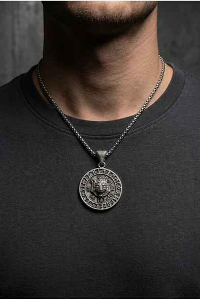 Begondio Kurt Vegvisir Pusula El İşçiliği Paslanmaz Çelik Zincir Erkek Kolye ürün görseli 1