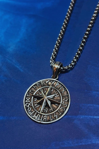 Begondio Viking Pusulası El İşçiliği 925 Ayar Gümüş Erkek Kolye ürün görseli 1