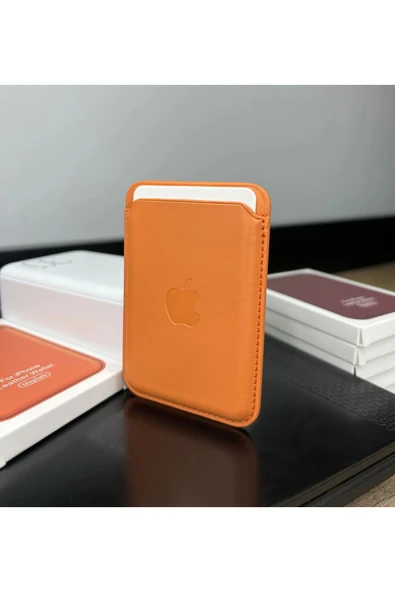 RainyFire Tech MagSafe Animasyonlu Orijinal Deri Cüzdan Tüm Modellerle Uyumlu - Turuncu ürün görseli 1