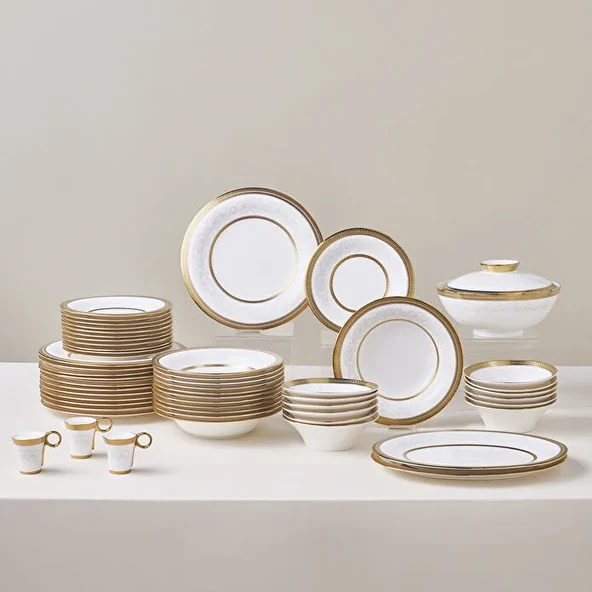 Karaca Royal Bone Charlotte 55 Parça 12 Kişilik Yemek Takımı Gold ürün görseli 1