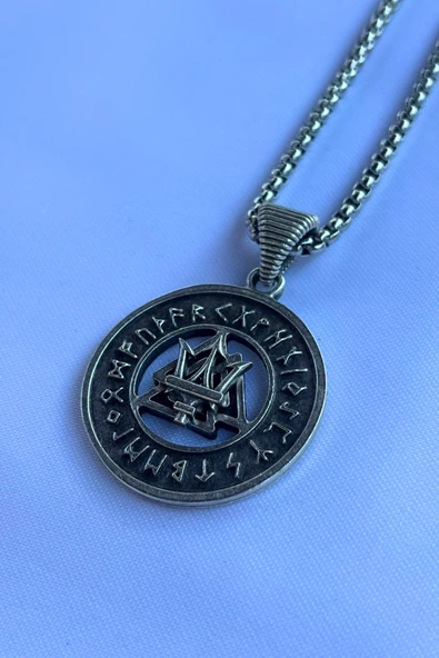 Begondio Mızraklı Viking Run El İşçiliği Paslanmaz Çelik Zincir Erkek Kolye ürün görseli 1