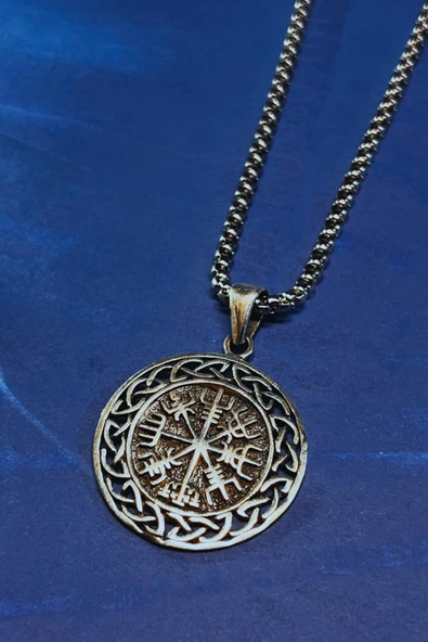 Begondio Viking Pusula El İşçiliği 925 Ayar Gümüş Erkek Kolye ürün görseli 1