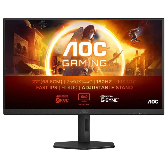 AOC Q27G4XF 27" 180Hz 0.5ms HDMI DP AdaptiveSync Pivot HDR10 QHD Fast IPS Gaming Monitör ürün görseli 1