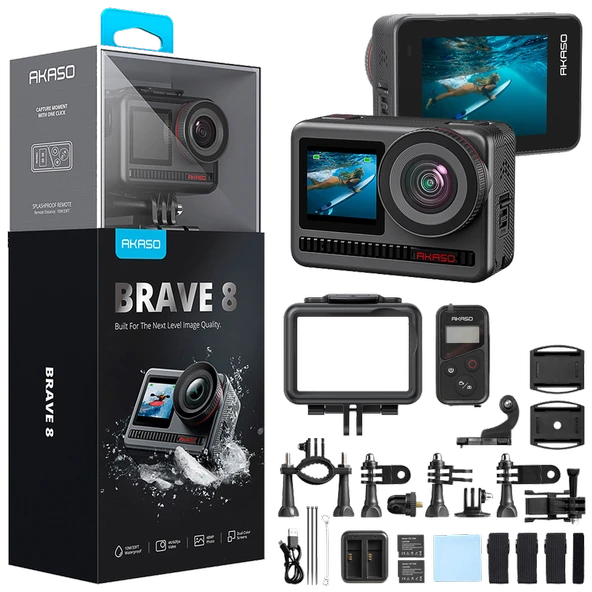 Akaso Brave 8 4K/60FPS 48MP Wi-Fi Dual Screen Aksiyon Kamera ve Aksesuar Seti ürün görseli 1