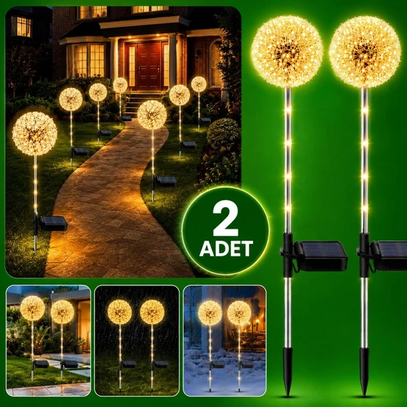 2'li Güneş Enerjili Karahindiba Bahçe Lambası Solar LED Dekoratif Dış Mekan Aydınlatma Sıcak Beyaz ürün görseli 1