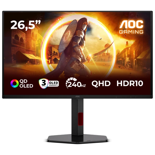 AOC Q27G4ZDR 26.5" 240Hz(OC) 0.03ms HDMI DP USB Adaptive Sync Pivot HDR10 QHD QD-OLED Gaming Monitör ürün görseli 1