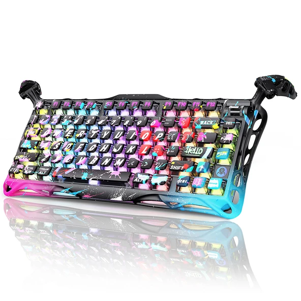 GravaStar Mercury V75 Pro RGB Manyetik Switch İngilizce Q Neon Graffiti Kablolu Gaming Klavye ürün görseli 1