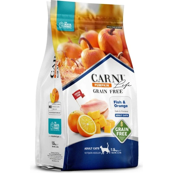 Carni Life Tahılsız Pumpkin Adult Balık Etli & Portakallı Yetişkin Kedi Maması 1,5 Kg ürün görseli 1