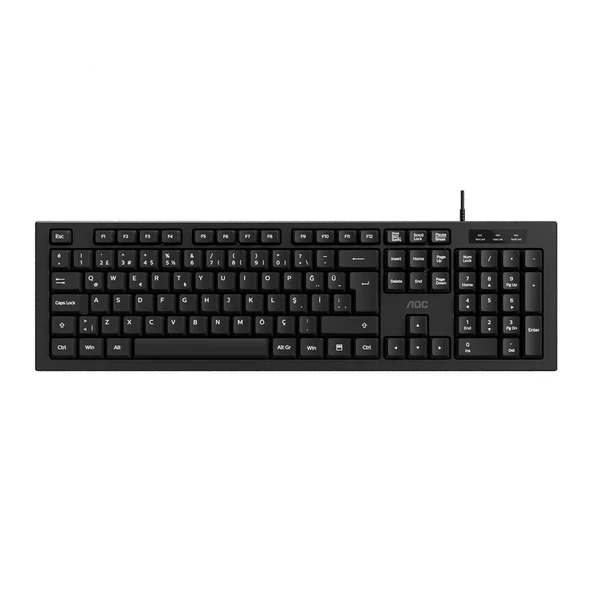 AOC KB130B-38 1,8mt Kablo Uzunluğu Usb Siyah Türkçe Kablolu Standart Klavye,Sessiz yazma ürün görseli 1