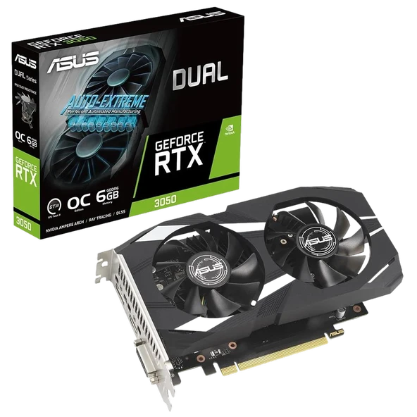 ASUS Dual GeForce RTX 3050 OC Edition 6GB GDDR6 96 Bit RGB Ekran Kartı ürün görseli 1