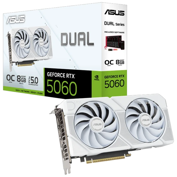 ASUS Dual GeForce RTX 5060 OC Edition 8GB GDDR7 DLSS 4 128 Bit Beyaz Ekran Kartı ürün görseli 1