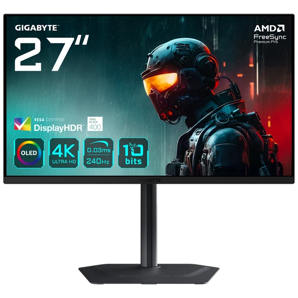 GIGABYTE MO27U2 27" 240Hz 0.03ms HDMI DP G-Sync FreeSync UHD HDR400 QD-OLED Gaming Monitör ürün görseli 1