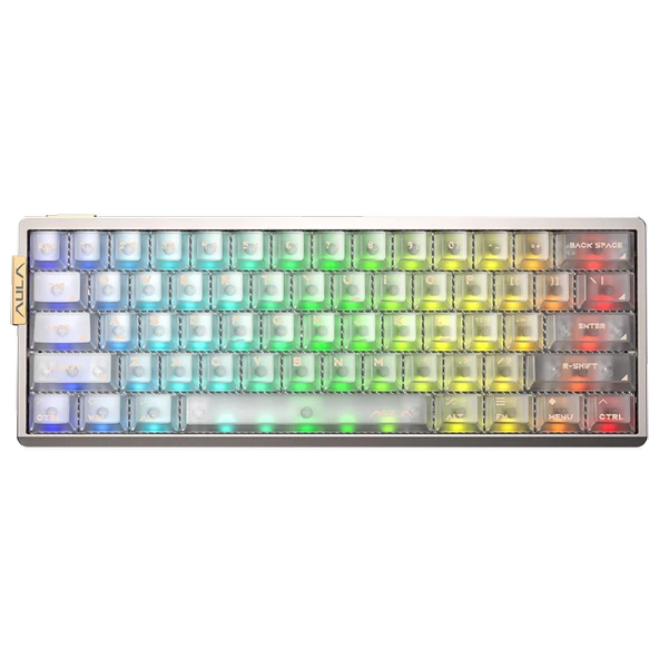 Aula AG60 Snowglow Switch Hot Swap RGB Şeffaf Beyaz Kablosuz Gaming Klavye ürün görseli 1