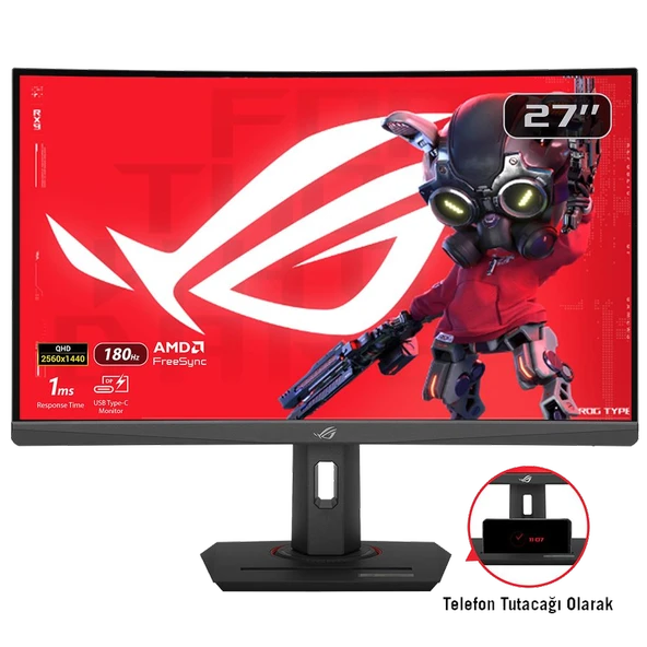 ASUS ROG STRIX XG27WCS 27" 180Hz 1ms HDMI DP Type-C Adaptive Sync HDR10 QHD Fast VA Curved Gaming Monitör ürün görseli 1