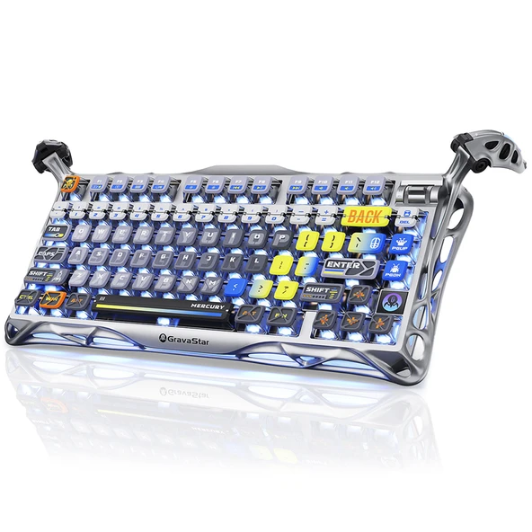 GravaStar Mercury K1 Pro RGB Linear Key Switch İngilizce Q Interstellar Silver Kablosuz Gaming Klavye ürün görseli 1