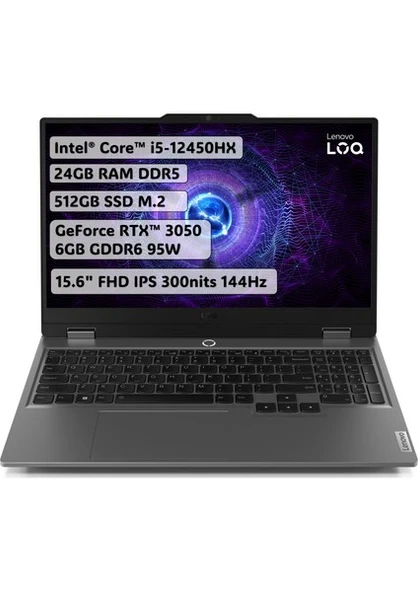 Lenovo LOQ 15IAX9 83GS0099TR i5-12450HX 24 GB 512 GB SSD RTX3050 15.6" Full HD Gaming Laptop ürün görseli 1