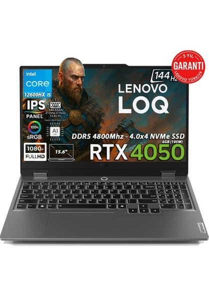 Lenovo LOQ 15IAX9 83GS00PFTR i5-12600HX 12 GB 1 TB SSD RTX4050 15.6" Full HD Gaming Laptop ürün görseli 1
