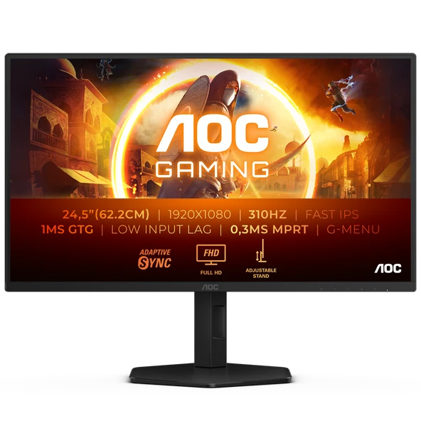 AOC 25G4SXU 24.5" 310Hz(OC) 1ms HDMI DP G-Sync AdaptiveSync Pivot HDR400 FHD Fast IPS Gaming Monitör ürün görseli 1