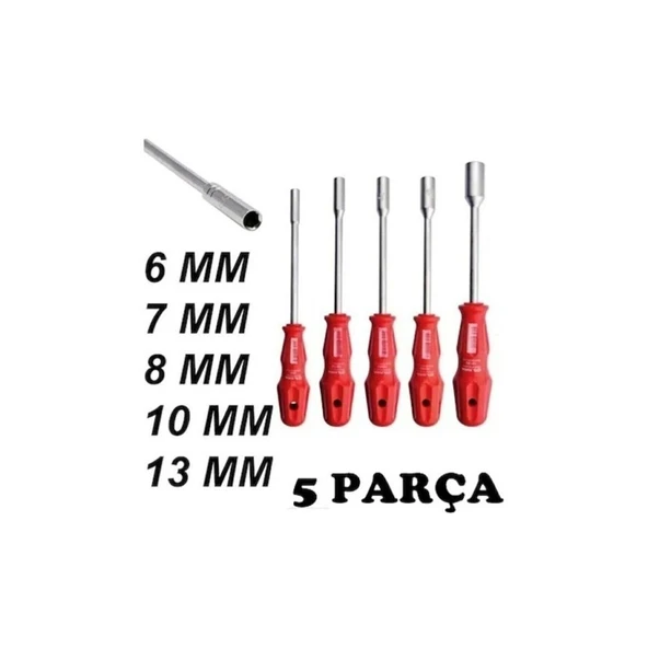 5 Adet Lokma Anahtar Tornavida 6/7/8/10/13/mm Metal Altıgen ürün görseli 1