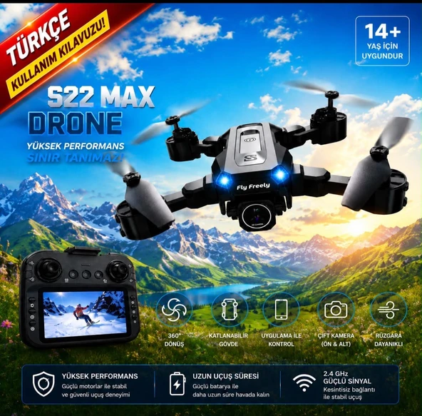 S22 MAX DRONE EKRANLI KUMANDA TEK TUŞLA GERİ GELME ÇİFT BATARYALI UYGULAMA KONTROLLÜ TAŞIMA ÇANTALI DRONE ürün görseli 1