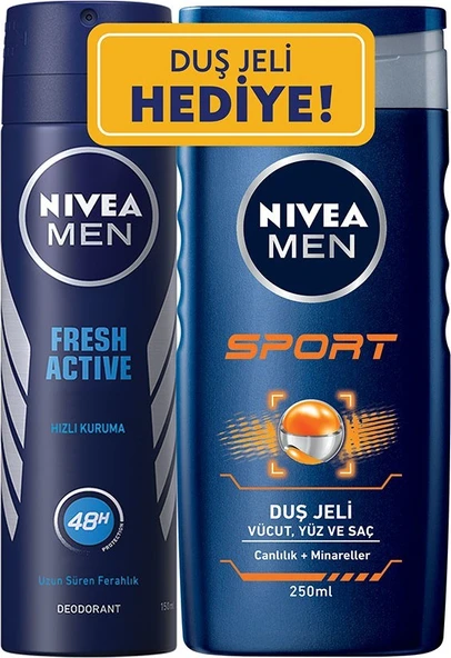 Nivea Fresh Sprey Deodorant 150 ml Erkek + Nivea Sport Duş Jeli 250 ml Erkek ürün görseli 1