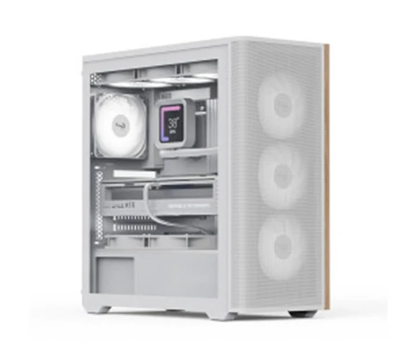 Aerocool AE D501A WH 4x12cm  Fanlı Ahşap Ön Panel Tempered Cam Yan ve Mesh Ön Panel, USB Type-C,ATX ürün görseli 1