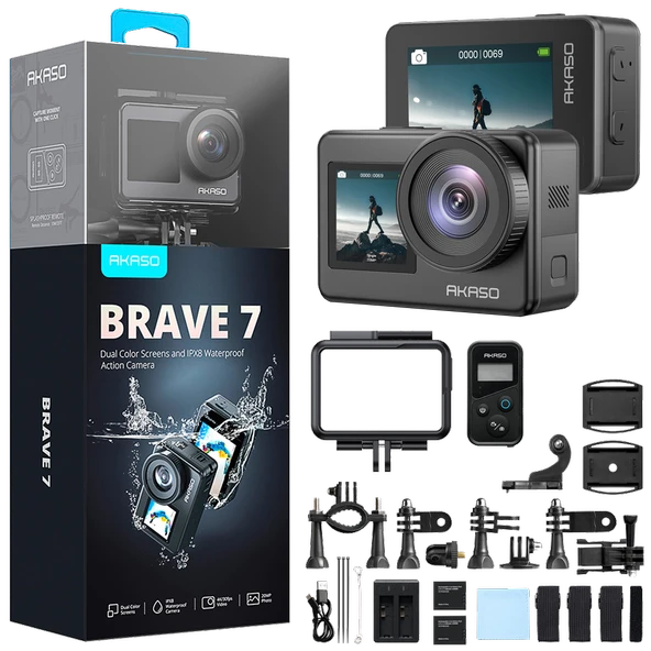 Akaso Brave 7 4K/30FPS 20MP Wi-Fi Dual Screen Aksiyon Kamera ve Aksesuar Seti ürün görseli 1
