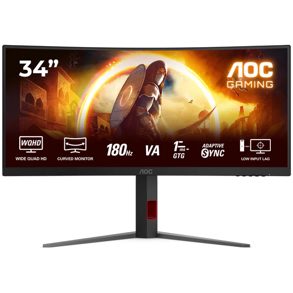 AOC CU34G4 34" 180Hz 0.5ms HDMI DP Adaptive Sync FreeSync Premium HDR10 UWQHD FAST VA Curved Gaming Monitör ürün görseli 1