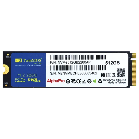 TwinMOS 512GB AlphaPro NVMe Gen3 M.2 SSD 3600MB Okuma / 3250MB Yazma ürün görseli 1