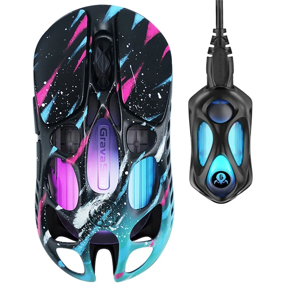 GravaStar Mercury XPro RGB 32000 DPI 8000Hz Dongle Neon Graffiti Kablosuz Gaming Mouse ürün görseli 1