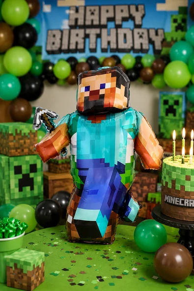 Minecraft Steve Folyo Balon 90x75 Cm Doğum Günü Parti Dekorasyon Balonu ürün görseli 1