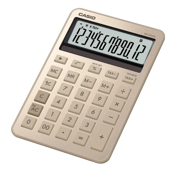 Casio MS-200DQ-GD 12 Hane Parlak Gold Masa Üstü Hesap Makinesi ürün görseli 1