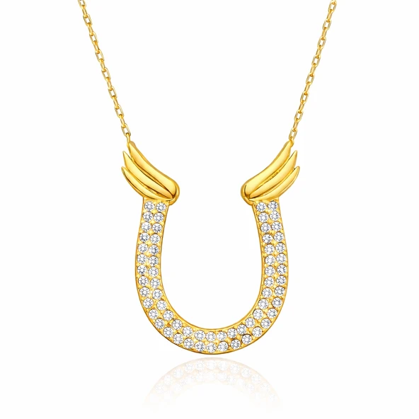 Gümüş Gold Zirkon Taşlı Nal Kadın Kolye ürün görseli 1