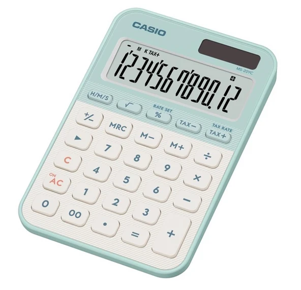 Casio MS-20YC-LG 12 Hane Pastel Yeşil Beyaz Masa Üstü Hesap Makinesi ürün görseli 1