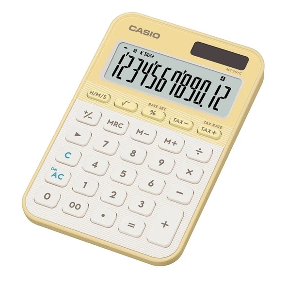 Casio MS-20YC-LY 12 Hane Pastel  Sarı Krem Masa Üstü Hesap Makinesi ürün görseli 1