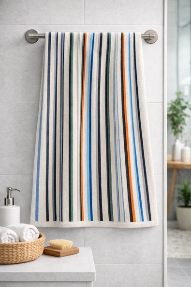 Renkli Çizgili Büyük Boy Banyo Havlusu Ekonomik (90x150) ürün görseli 1
