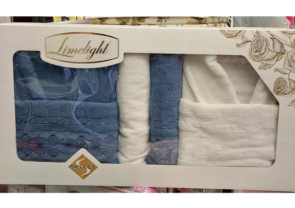 Limelight Select Ekonomik Aile Bornoz Seti (6 Parça)-Krem İndigo ürün görseli 1