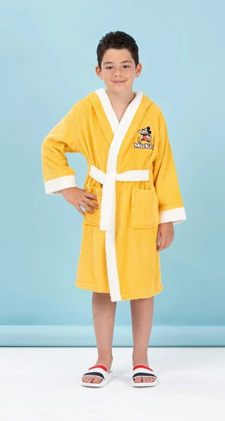 Özdilek Lisanslı Kapüşonlu Çocuk Bornozu 7/8 Yaş-Mickey Mouse Happy Sarı ürün görseli 1
