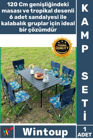 #KampSeti Kamp Piknik Bahçe Konfor Pratik Portatif Katlanabilir 6 Kişilik 120 Cm Masa Sandalye Seti ürün görseli 1