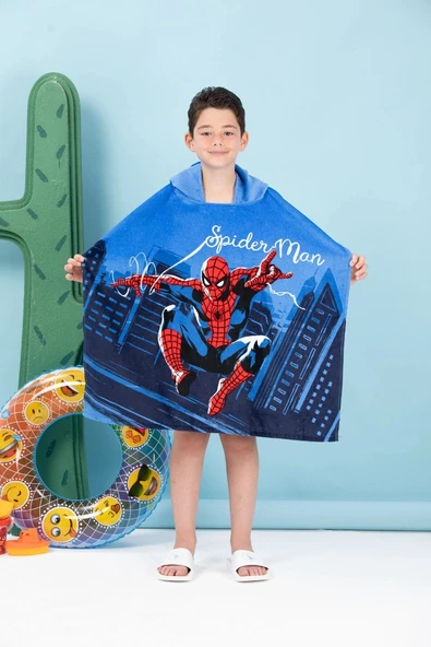 Özdilek Lisanslı -Spiderman Night Mavi- Erkek Çocuk Panço Kapüşonlu ürün görseli 1